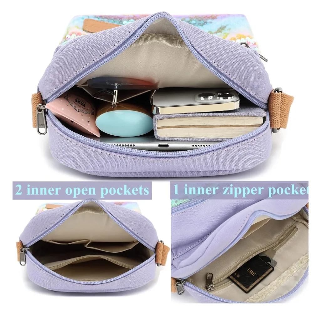 NWT Leaper Girls Crossbody Purse Set – 2 PCS Canvas Messenger Bags‎ Purple - Image 5