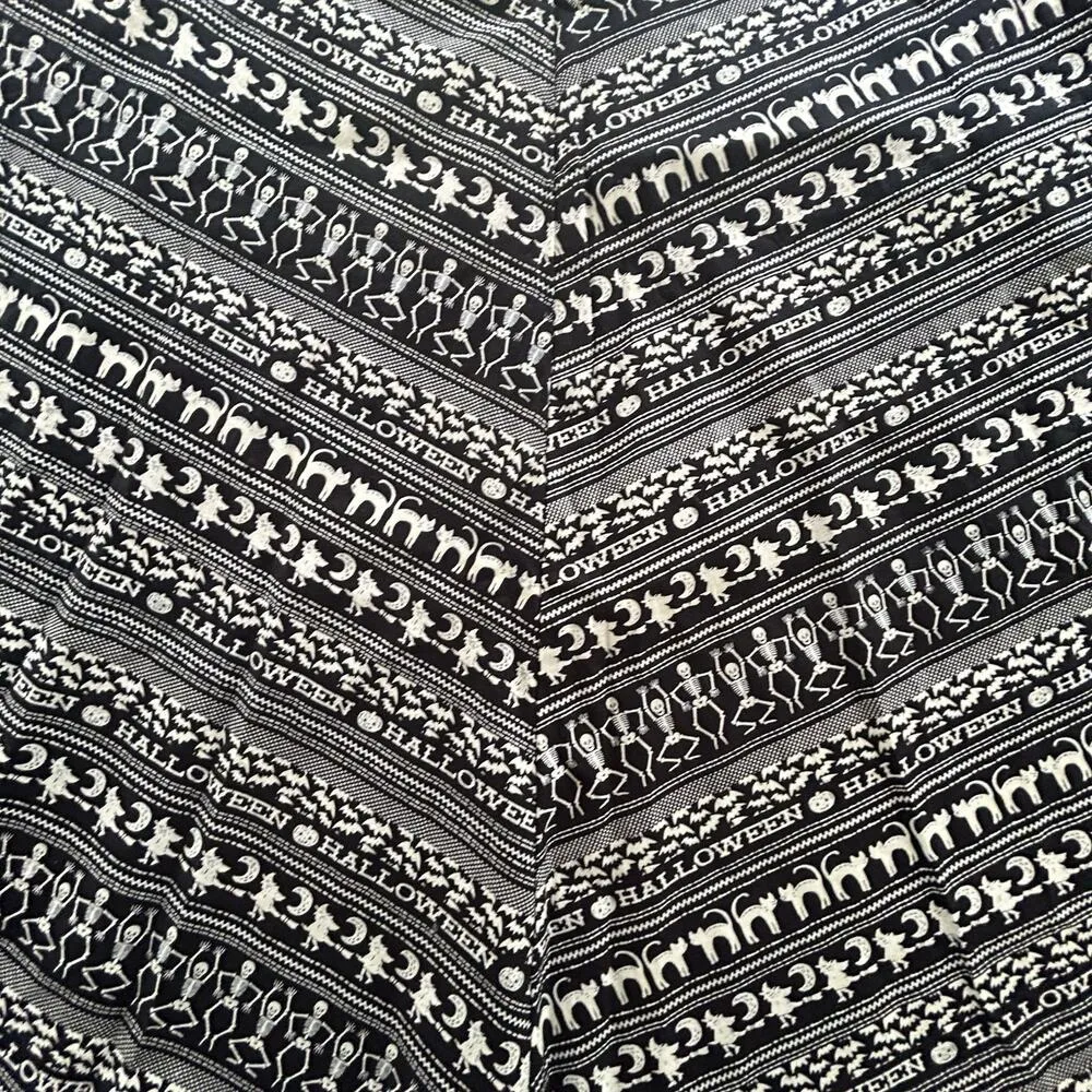 Vintage Halloween Cat Skull Witch Moon Pumpkin Black White Wrap Around‎ Skirt Size undefined - Image 4