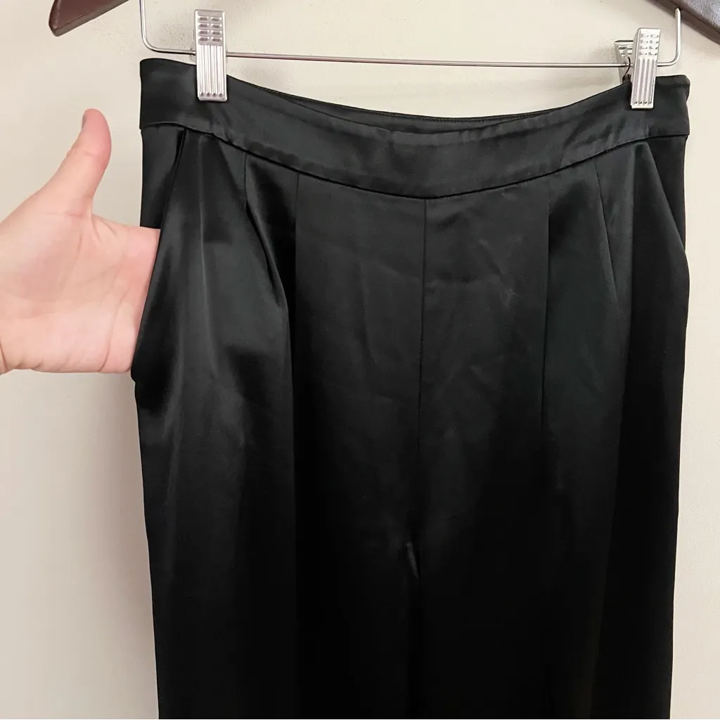 Cinq a Sept Alexi Black Satin Pants Size 4 Straight Leg High Rise Side Zip - Image 6