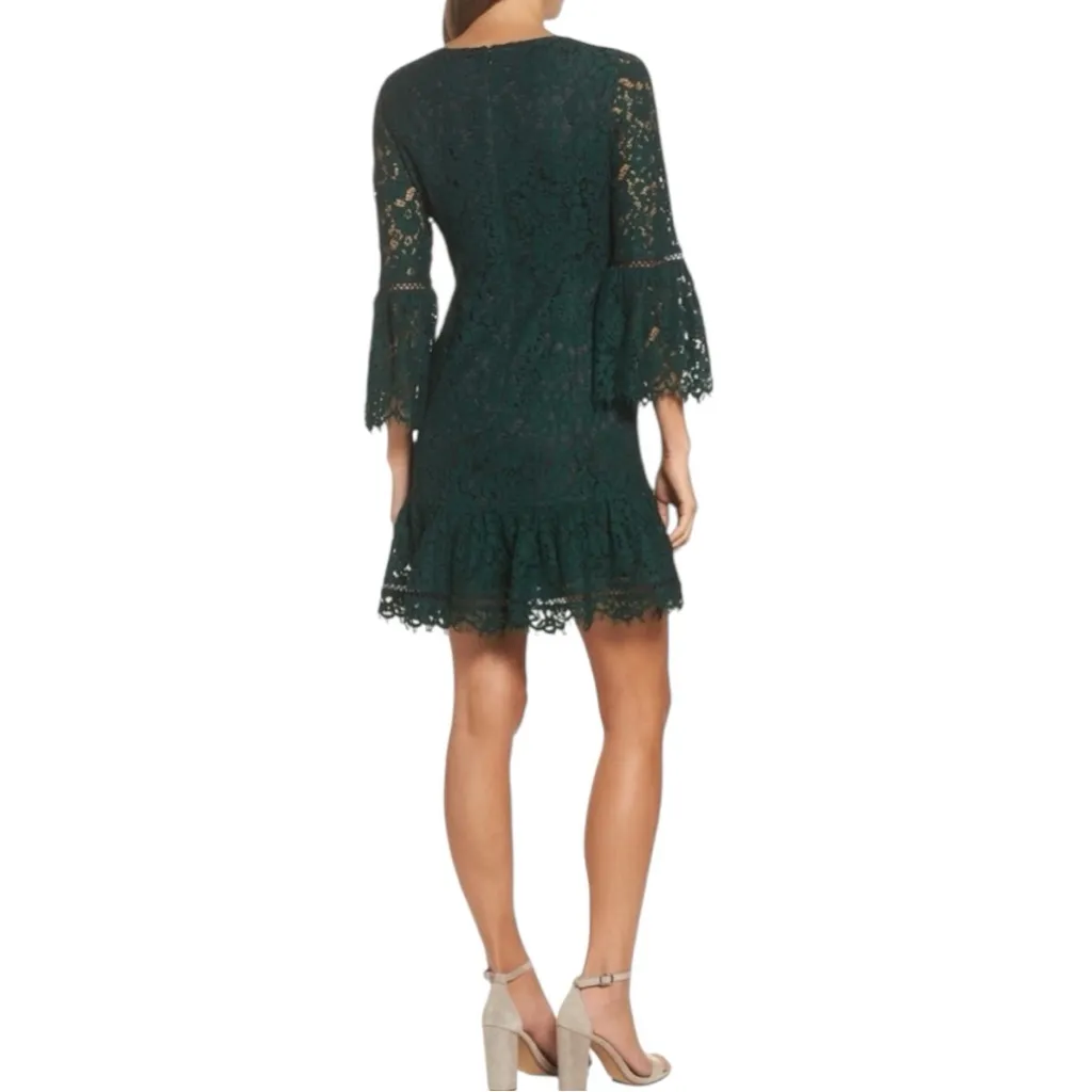 Eliza J Hunter Green Lace Bell Sleeve Short Dress size 2 V Neck NWT - Image 3
