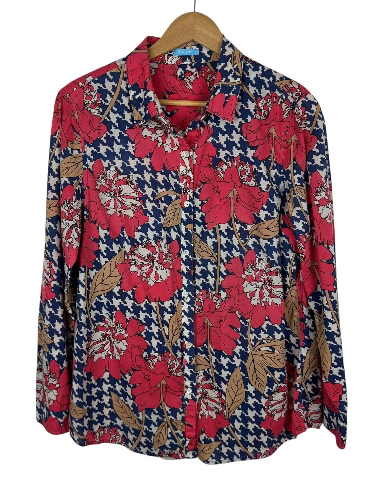 J. McLaughlin Womens Floral Button Down Shirt Sz Large Long Sleeve Lightweight - Image 1