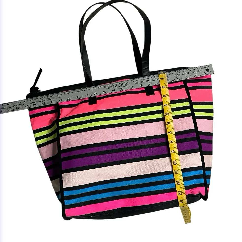 VICTORIAS SECRET Striped Tote Bag Neon Bright Pastel Colors Top Zip Lined - Image 6