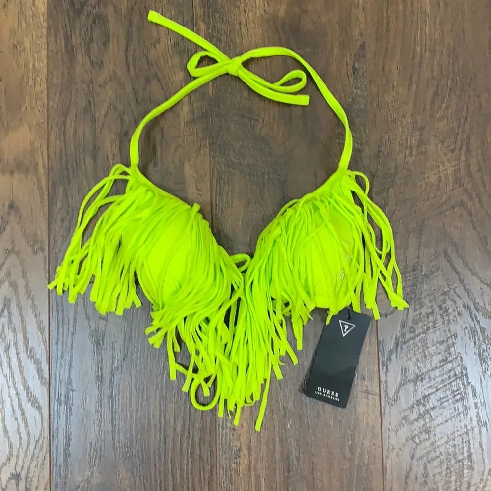 Guess Triangle Fringe Neon Yellow Bikini Top - Image 2
