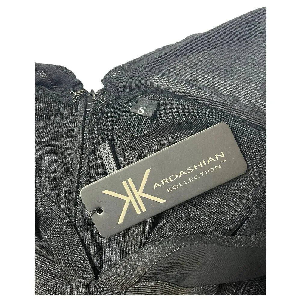 Kardashian Kollection New  Dress Womens S Bandage Mesh V Neck Bodycon Club Black - Image 9
