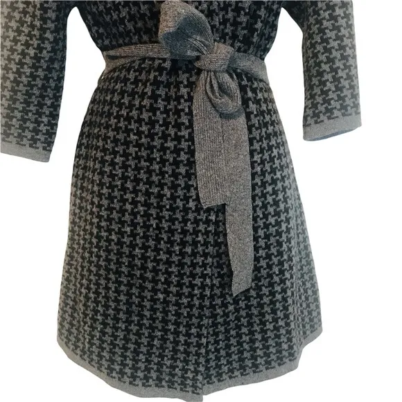 Chiara mente S wool blend longline houndstooth belted cardigan coat Gray - Image 7