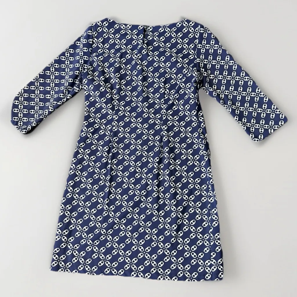 Britt Ryan‎ Sheath 3/4 Sleeve Dress Navy White Geometric Print Sz M Knee Length Blue Size M - Image 2