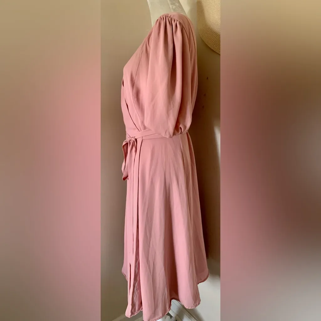 FAME AND PARTNERS Georgette Blush Pink V-Neck Wrap Gown Cocktail Dress Size 14 - Image 5