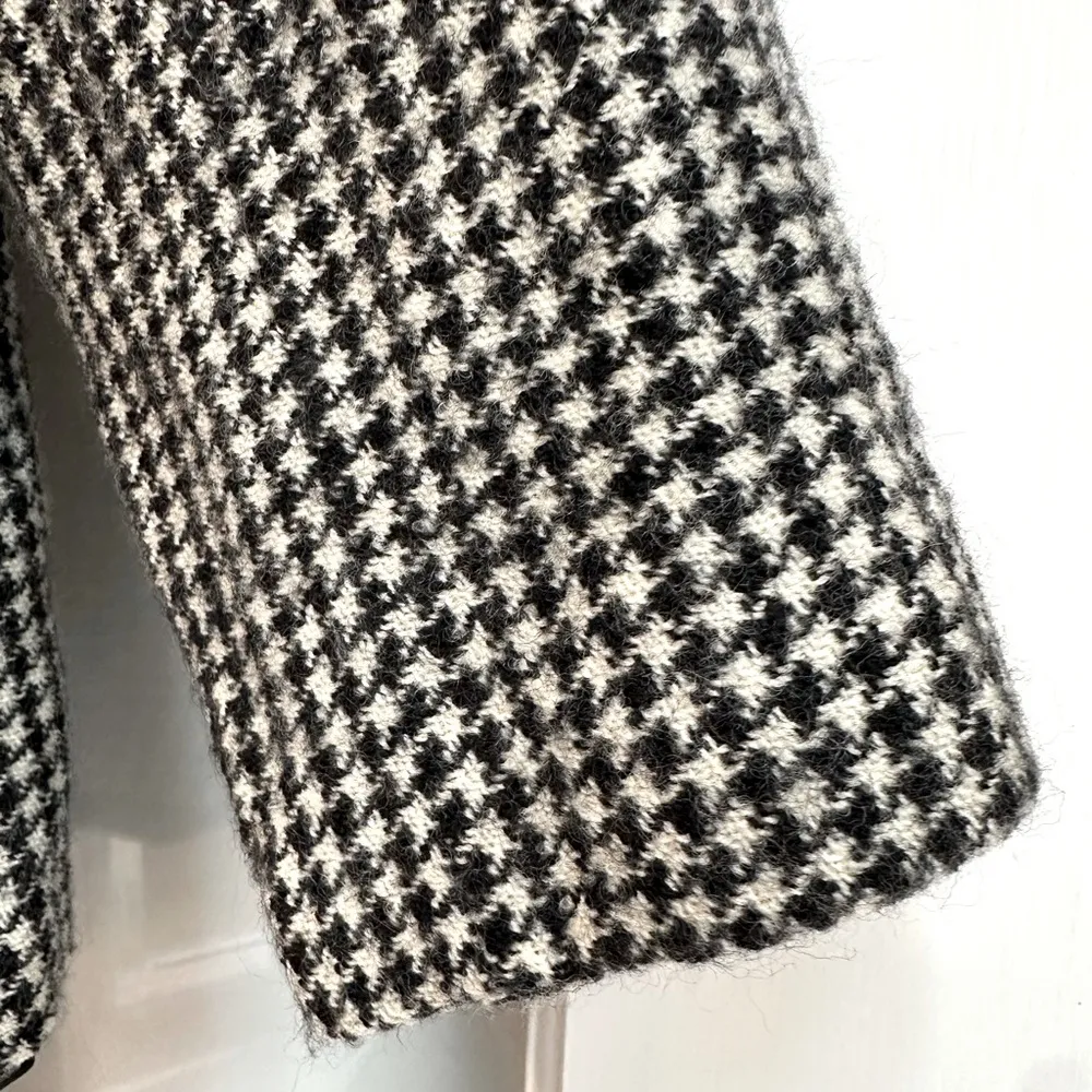 Vintage Zara Black & White Houndstooth Blazer 100% Wool Velvet Trim Size 10 Med - Image 7