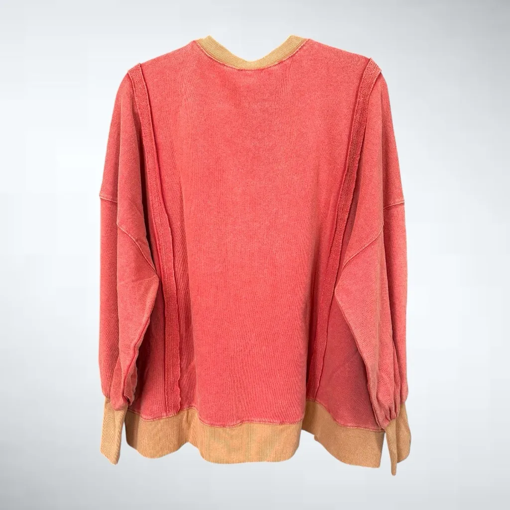 easel  Oversized Wild Leopard Print Patch Terry Knit Boho Red - Image 3