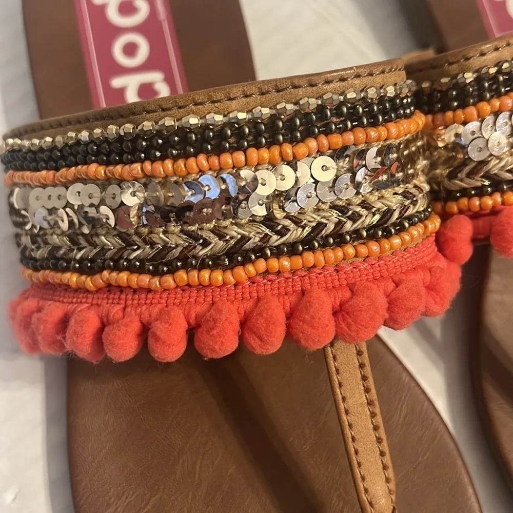 POP Kazbah Womens Colorful Beaded, Sequin Strap Flip‎ Flop Sandals Sz 7M 🟥 Pink - Image 4