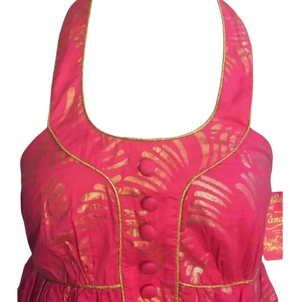 NEW Juniors Candies Hot Pink Empire Waist Halter Dress Metallic Accents Size 3 - Image 6