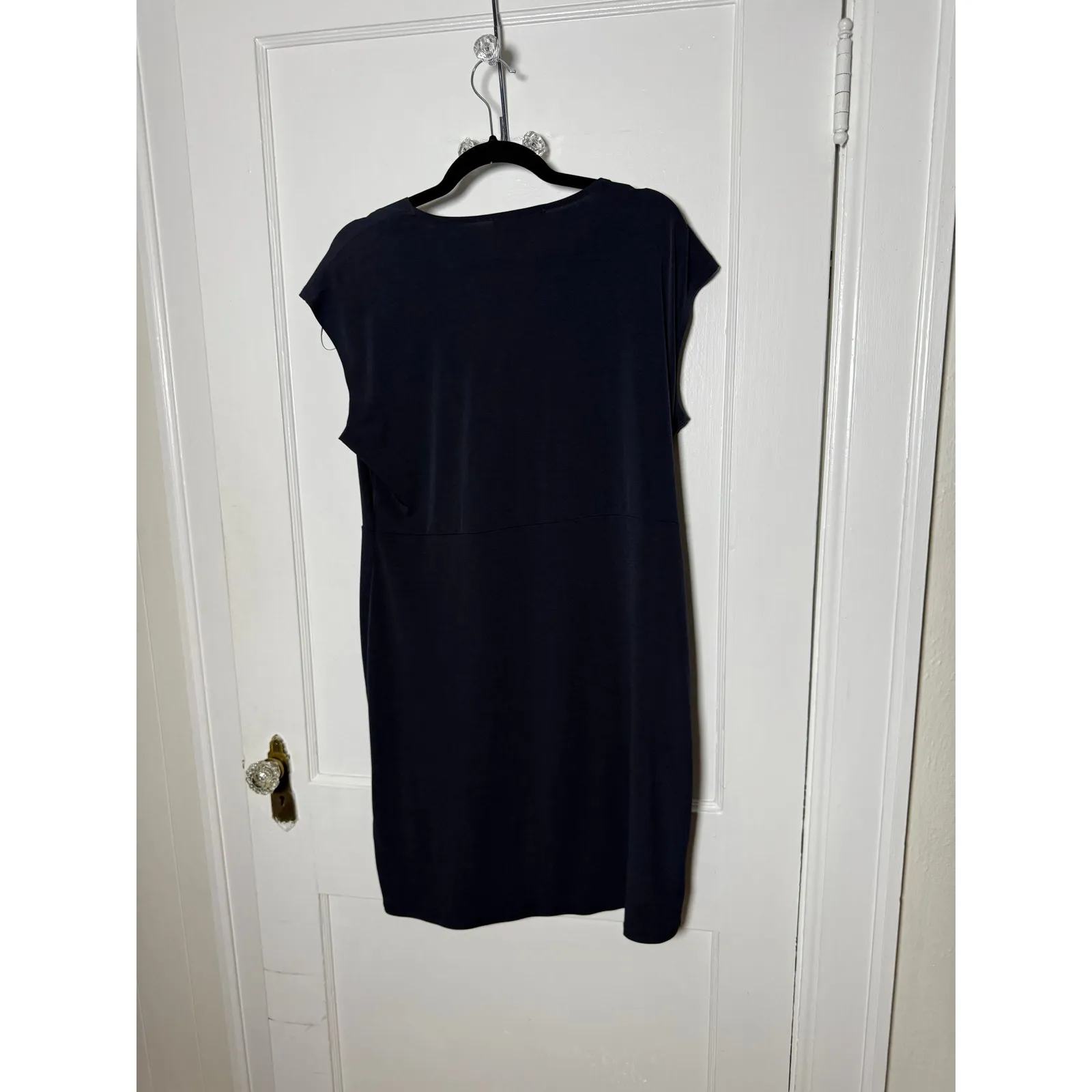 Michael Kors Navy Blue Faux Wrap Slinky Cap Sleeve Stretch Dress Women's XL - Image 6