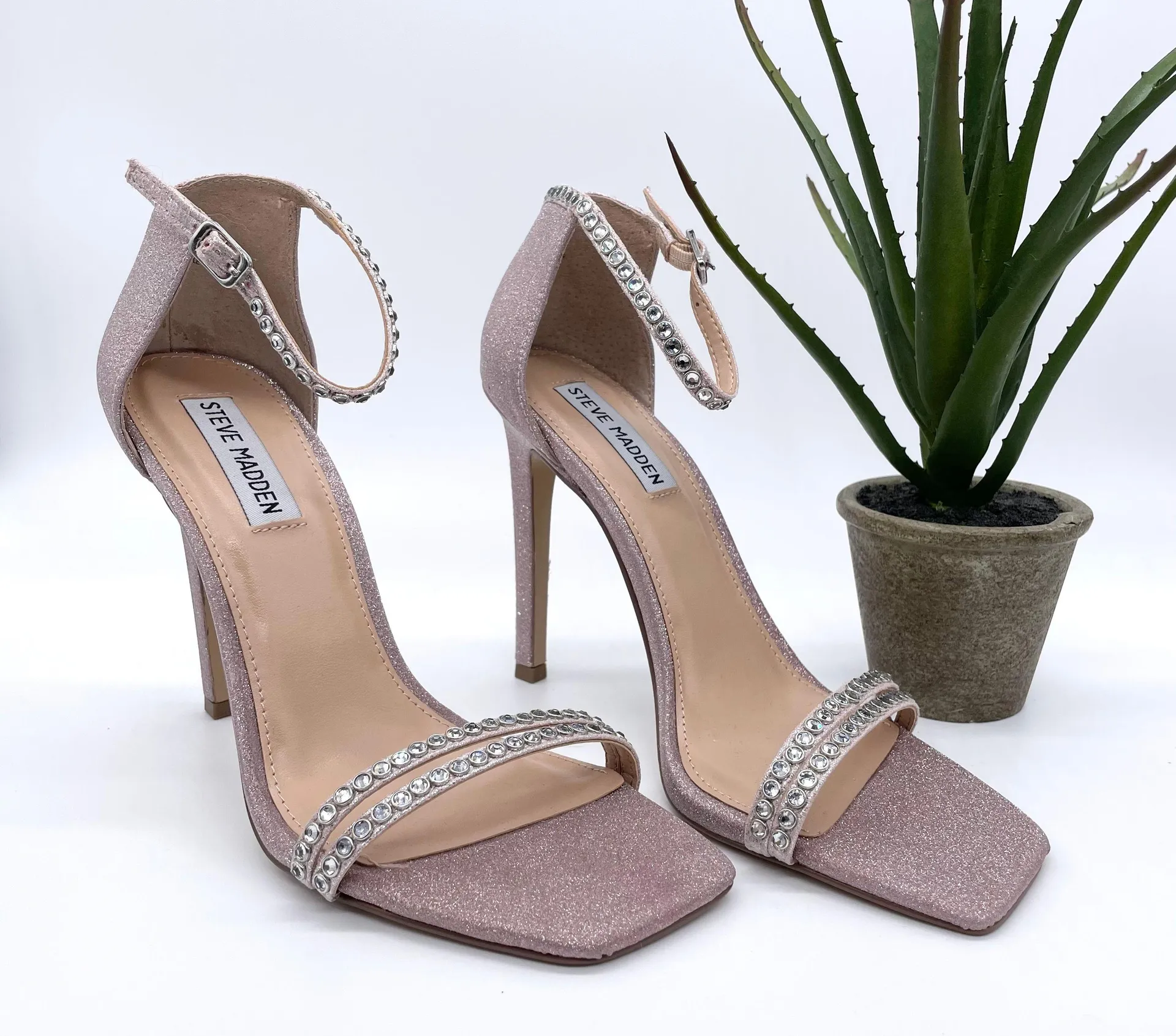 Collette Strappy Stiletto Heels Blush Glitter Sandals - Image 3