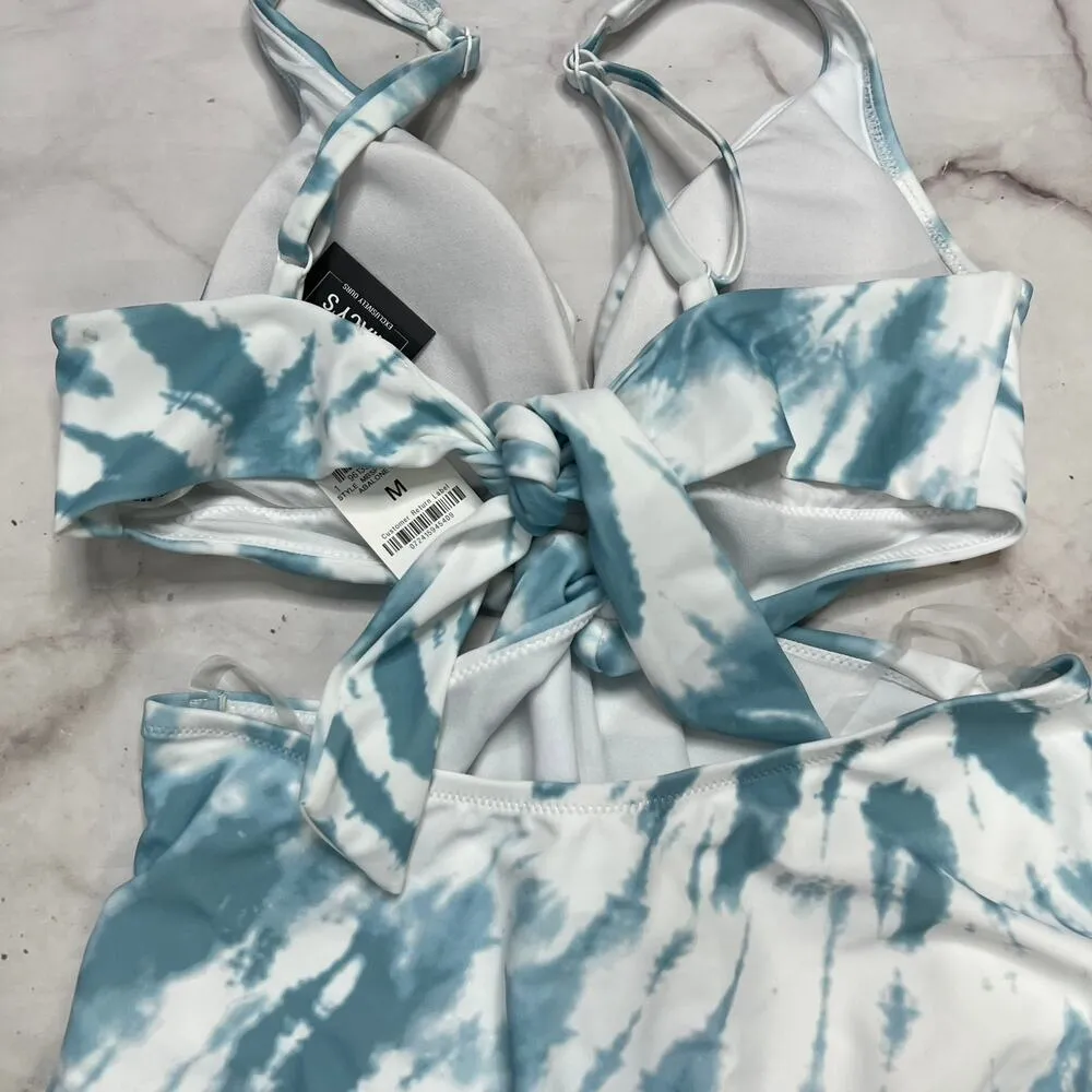 Bar III Spiraling Twist Front Monokini One Piece Size M Blue White Tie Dye New - Image 6
