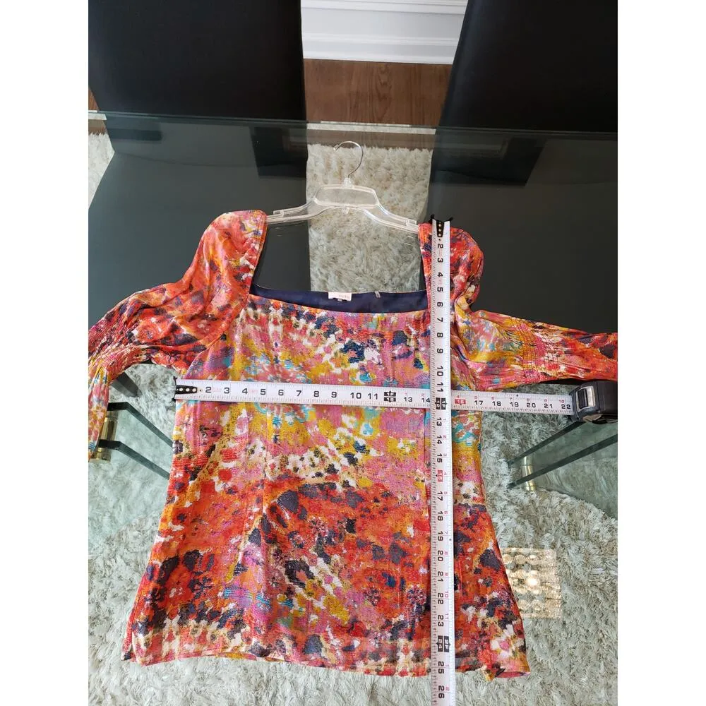 Women's Ecru Floral Print Square Neck Long Sleeve Top Size L Pullover Outdoor - Image 12