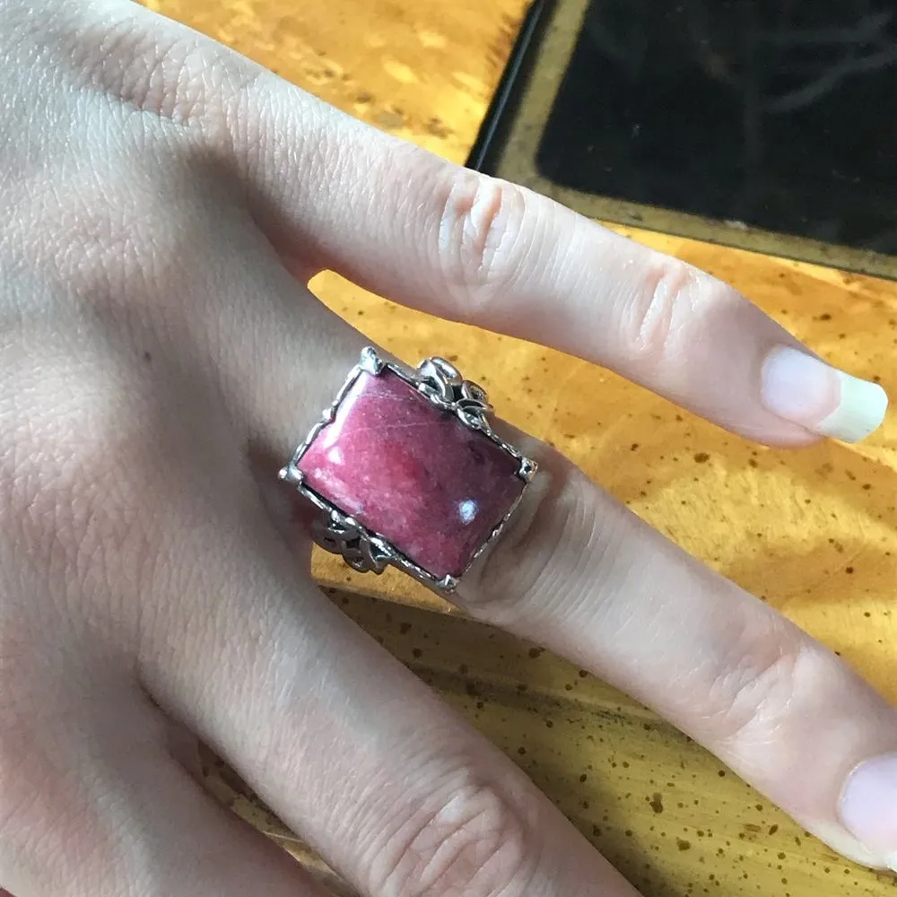 Norwegian Thulite Sterling Silver Ring Size 7 Pink - Image 3