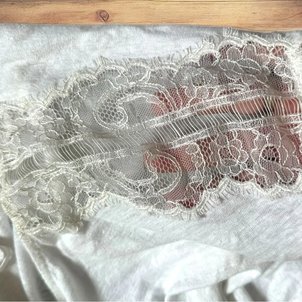 Sezane Womens Size Small Linen Tie Accent Lace Sleeve White Boho Cottagecore - Image 7