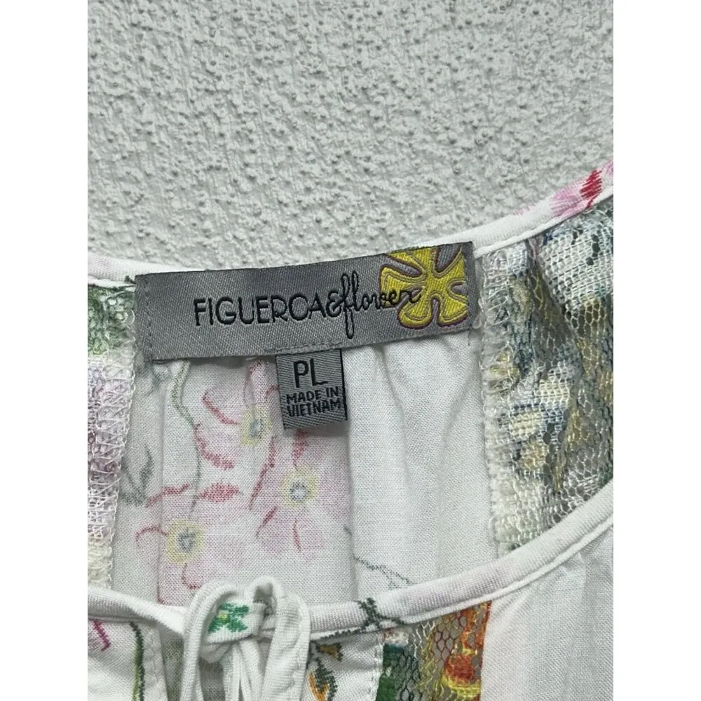 Fig and Flower Anthropologie Floral Blouse Petite Large Sheer Multicolor White Size undefined - Image 6