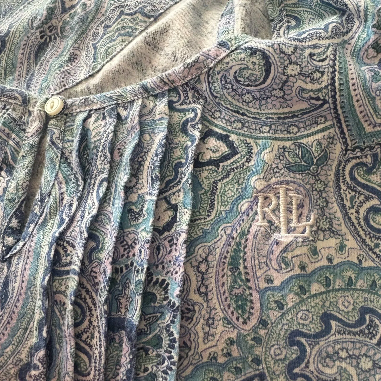 Lauren Ralph Lauren Baby Blue Paisley Ruffle Hem Sleeveless Dress‎ Size Medium - Image 3