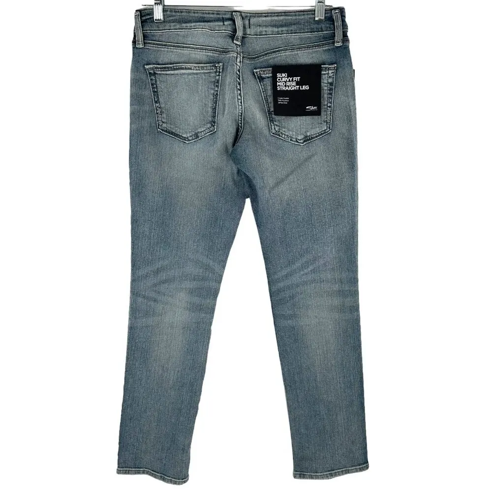NEW Silver Suki Curvy Fit Mid Rise Straight Leg Jeans Medium Wash Size 28 x 30 - Image 4