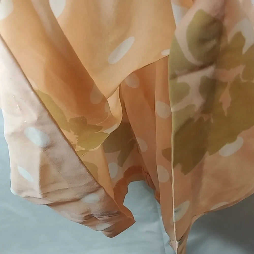 Roe Frocks 14 Vintage Peach Olive White Polka Dot Dress Plus Orange - Image 7