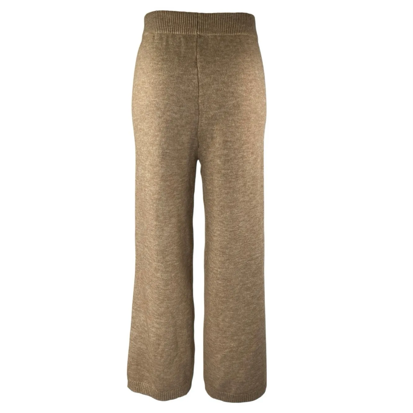 Commense Beige Tan Elastic Waist High Rise Knit Wide Leg Trousers Pants Size XS - Image 3