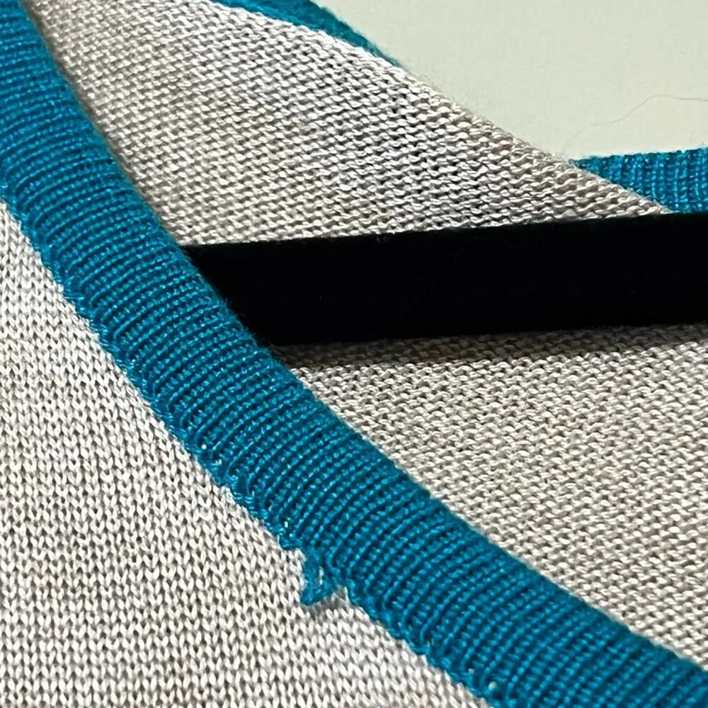 Moral Fiber junior size large pullover dress tan blue striped 3/4 sleeves nwt - Image 2