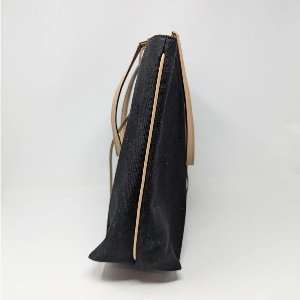Kate Spade Linen Canvas Tote Bag with Monogram Black and Tan - Image 9