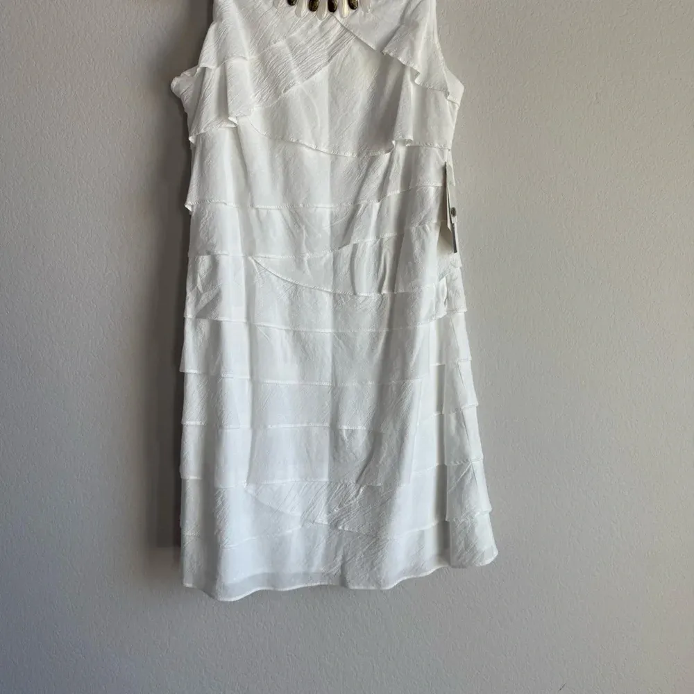 S. L. Fashions Women's 14 Dress White‎ Jeweled Neckline Tiered Ruffled Bling NWT White - Image 4