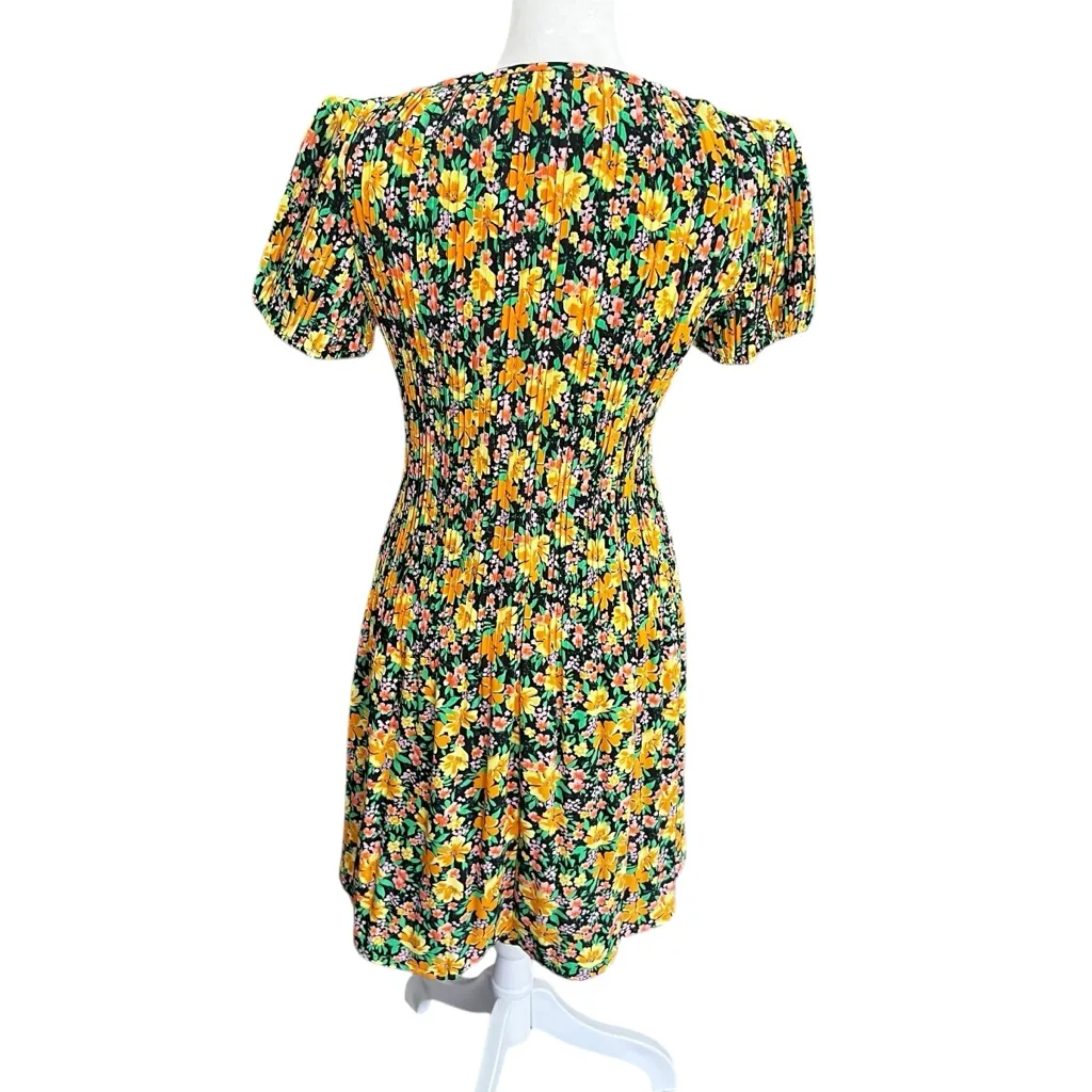 MAJE Rockinie Floral Print Plissé Crepe Puff Sleeve Mini Dress Size 2 - Image 6