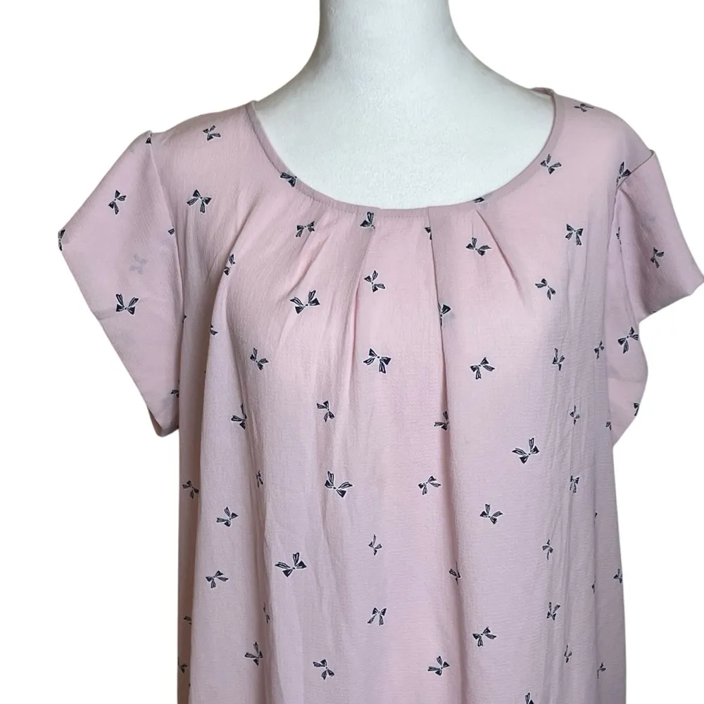 Pink Plus Size Blouse Navy Bows Cap Sleeves 2X Coquette Lightweight Baby Shower - Image 2