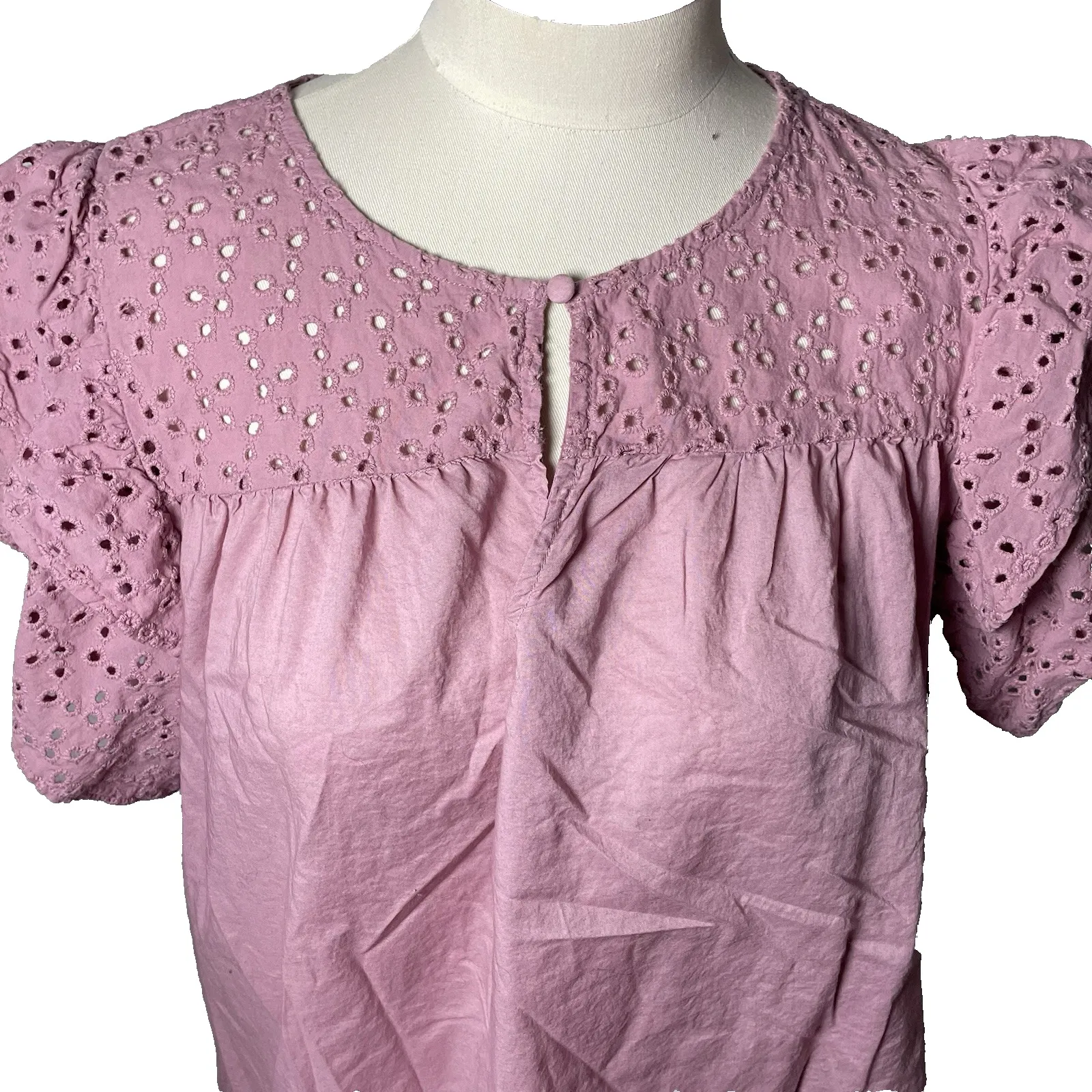 A New‎ Day XL Pink Eyelet Flutter Sleeve Blouse Boho Cottagecore Summer - Image 3
