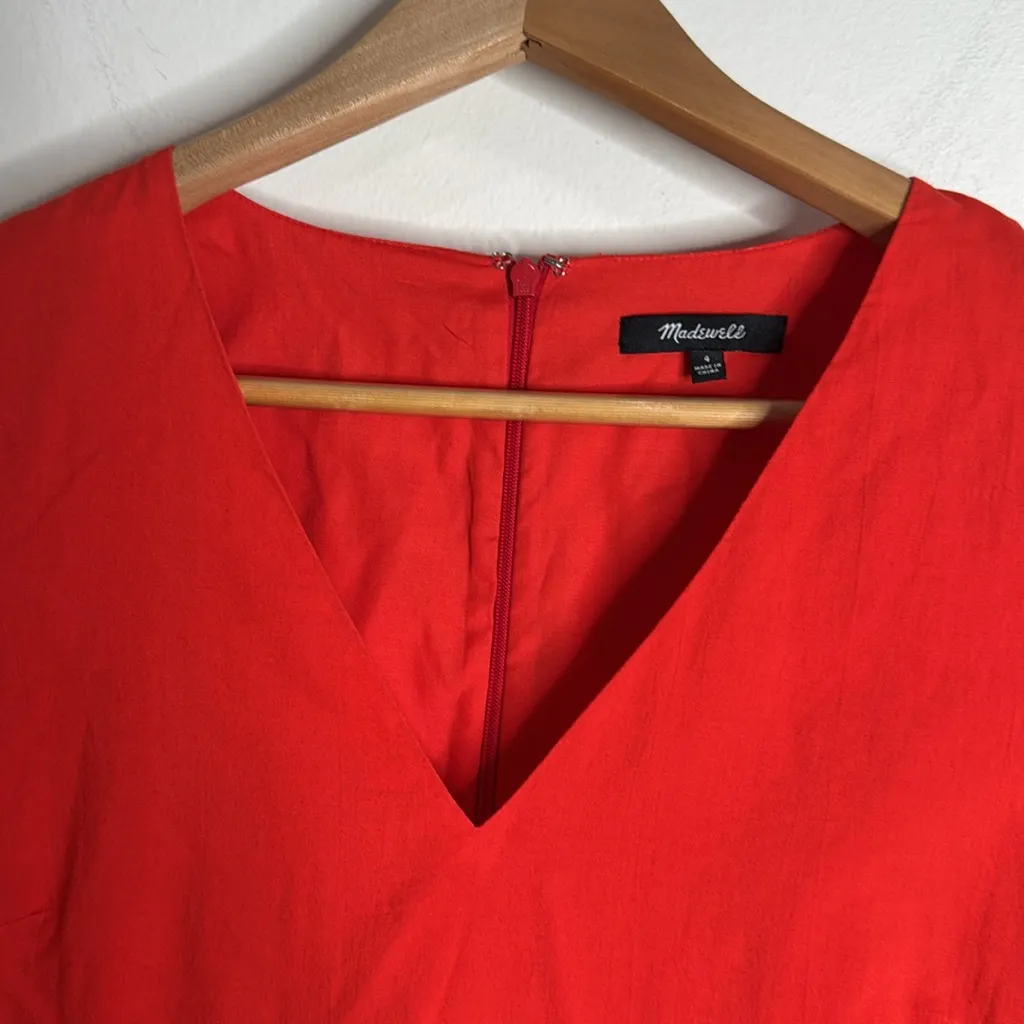 Madewell Eyelet Lattice V-neck 1/2 Bell Sleeve Mini Dress Bright Poppy size 4 - Image 10