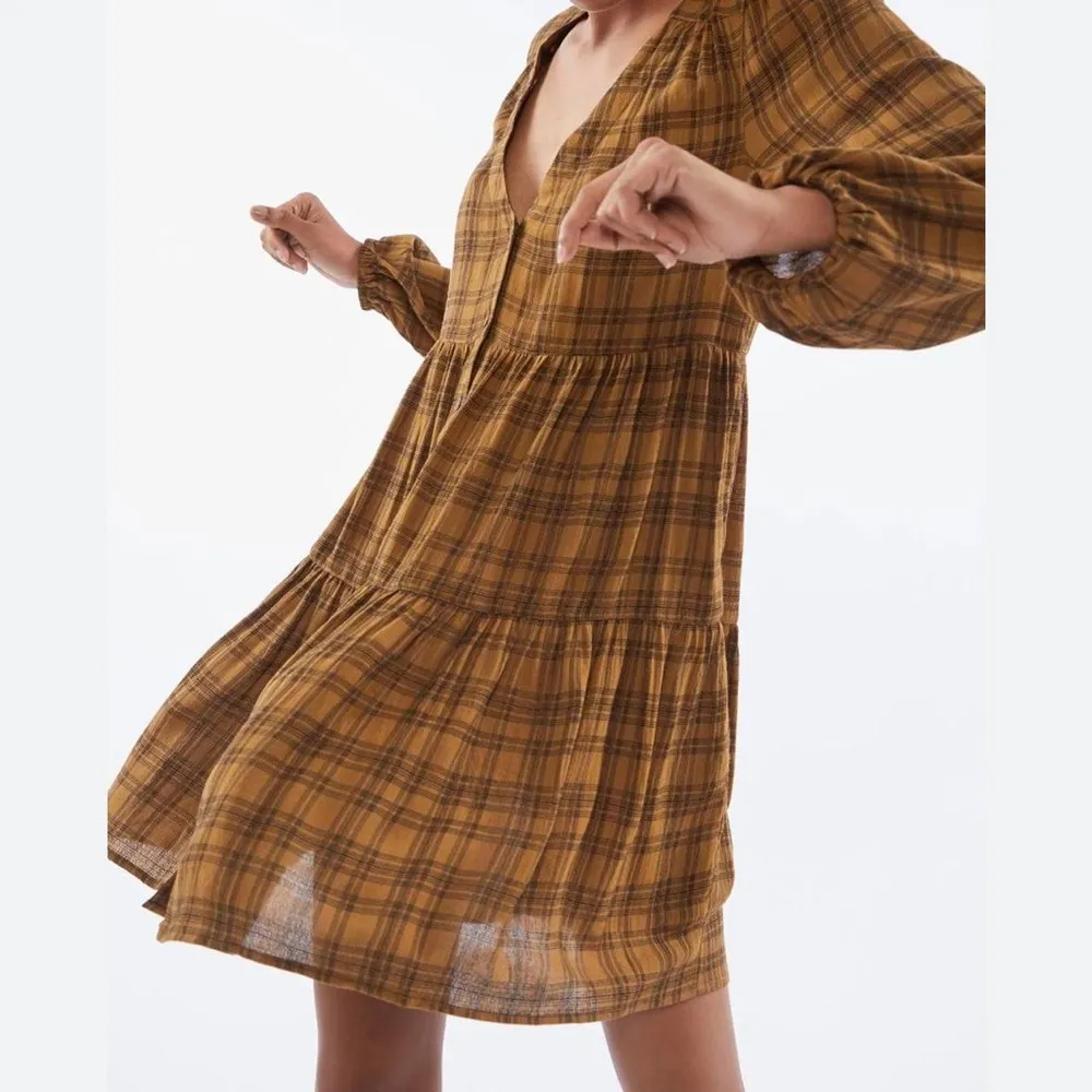 NWT Urban Outfitters Plaid Long Sleeve Babydoll Dress Small - Image 3