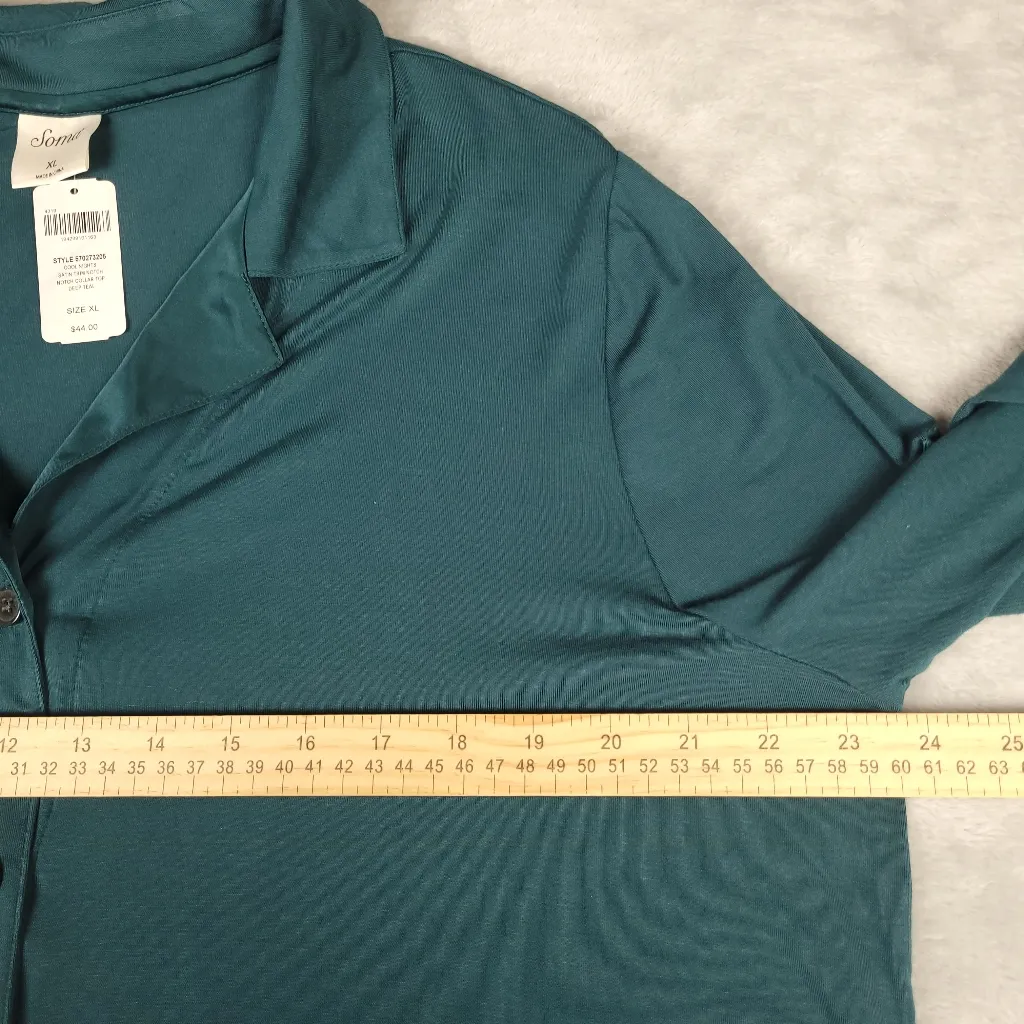 NWT Soma Cool Nights Satin Trim Notch Collar Top Pajama Womens Size XL Deep Teal - Image 5