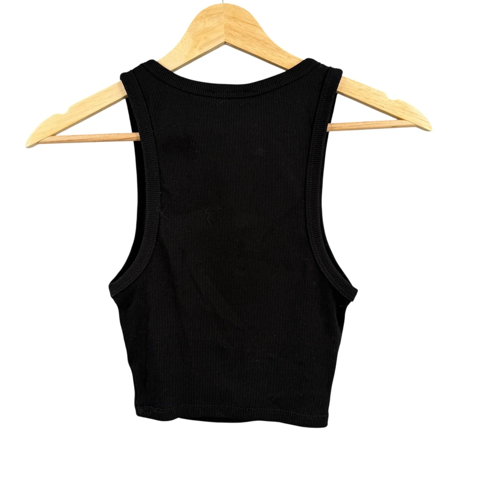 ZARA Womens Black Ribbed Cropped Tank Top Size Small Cotton Stretch Basic Knit - Image 2