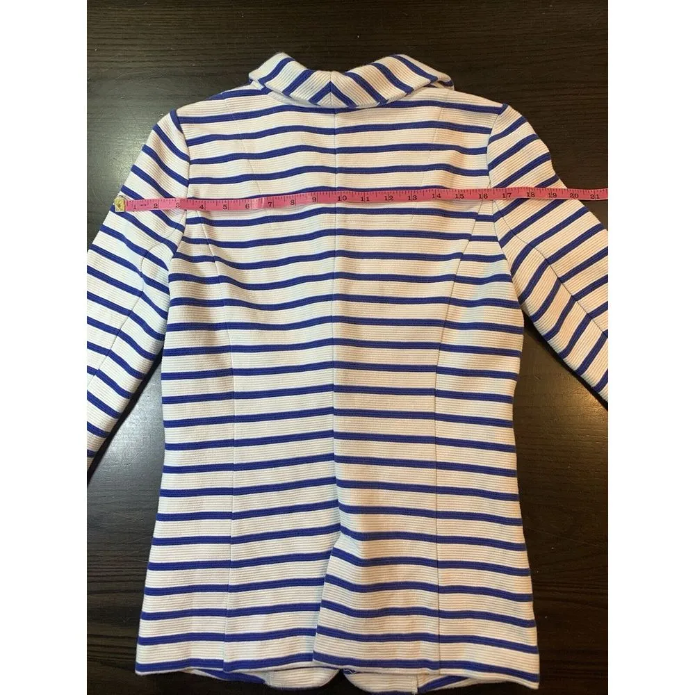 Hatley Nautical Striped Jacket Blazer Womens Small Stretch Preppy Country‎ Club Blue - Image 15