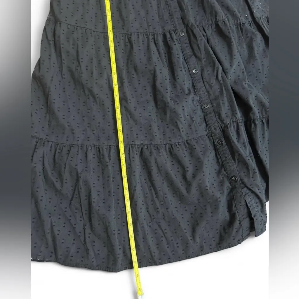 Black Clip Dot Midi Dress Medium | Puff Sleeve Tiered Dress w/ Pockets - Image 5