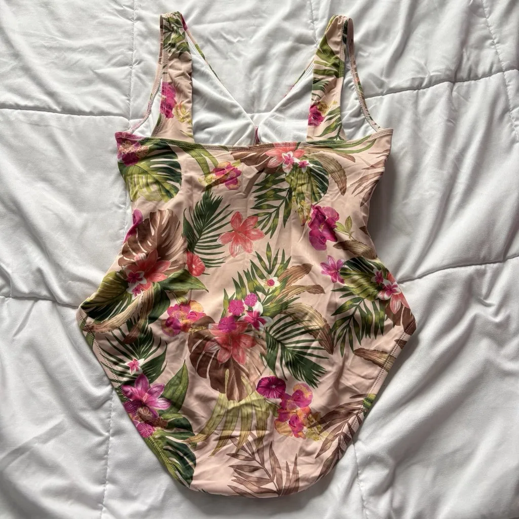Womens Floral Pink Green One Piece Bikini Swimsuit Summer Beach Resortwear - Image 7