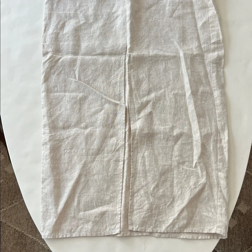 Reformation Neutral Linen High Waist Midi Skirt with Slit Oatmeal Size 2 / 24" - Image 4