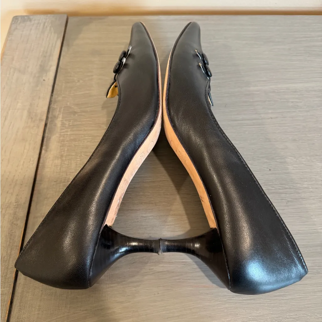 Oscar de la Renta Black Leather Shoes Size 8.5 Dressy Casual Heels Pumps‎ Office - Image 7