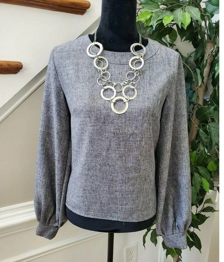 Shein Women's Solid Gray 100% Polyester Round Neck Long Sleeve Blouse Size Small - Image 11