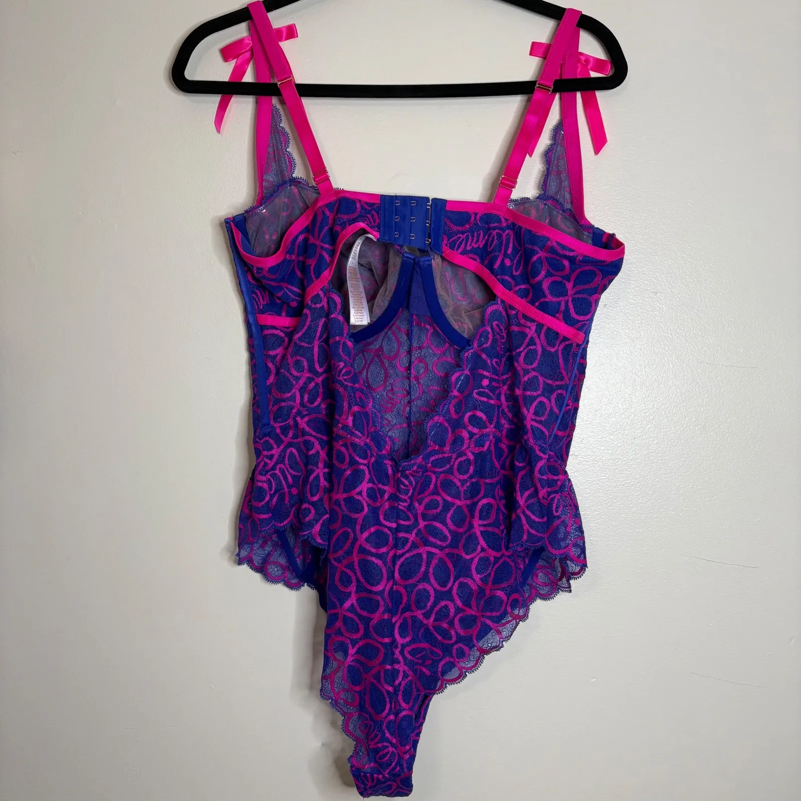 Savage X Fenty Bodysuit Corset Lace Pink Blue Bows Tie Straps Plus Size 2X Purple - Image 4