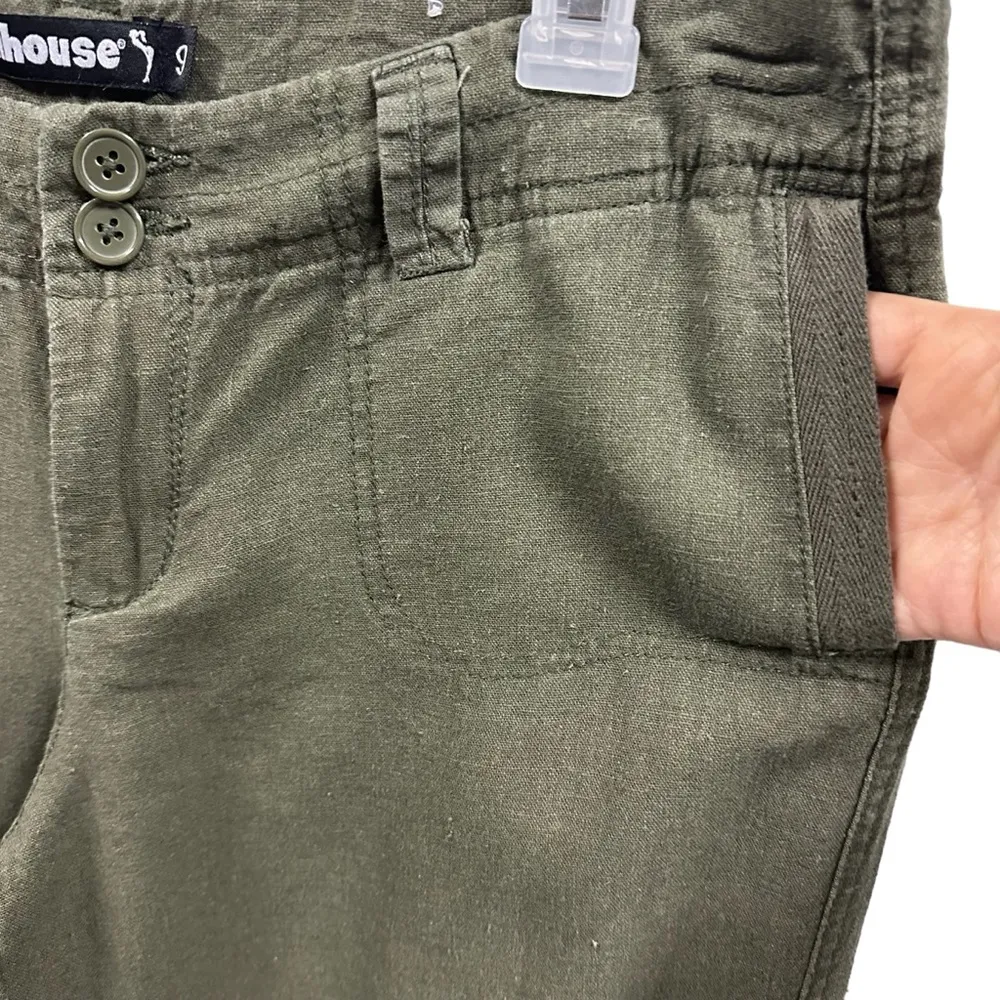 Linen Blend Dollhouse Olive Green Raw Hem Casual Crop Beach Pants Juniors Size 9 - Image 12