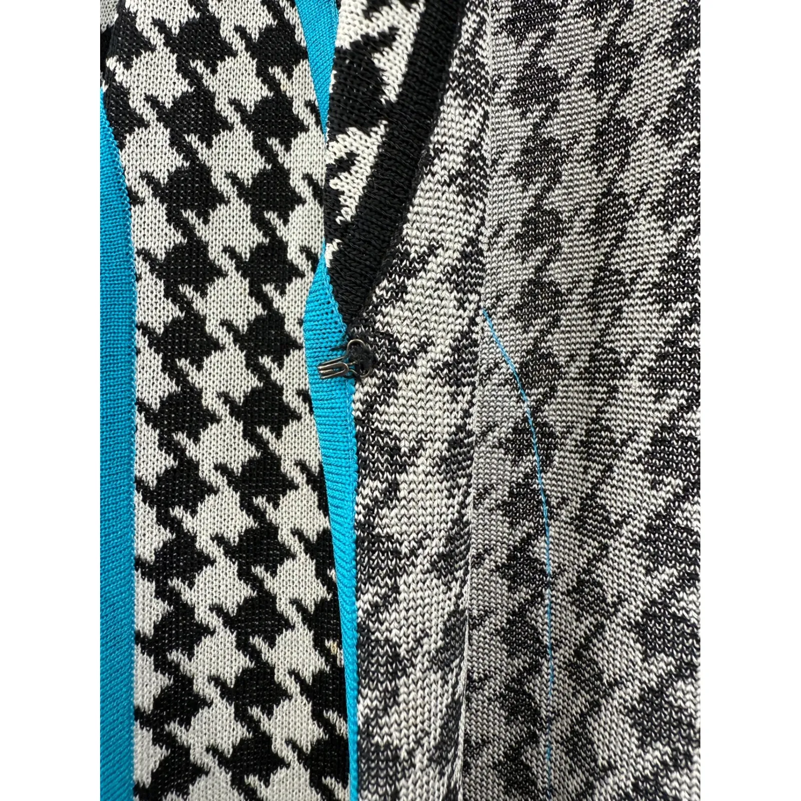 Ming Wang Houndstooth Knit Cardigan Jacket Teal Trim Women's Large - Image 3