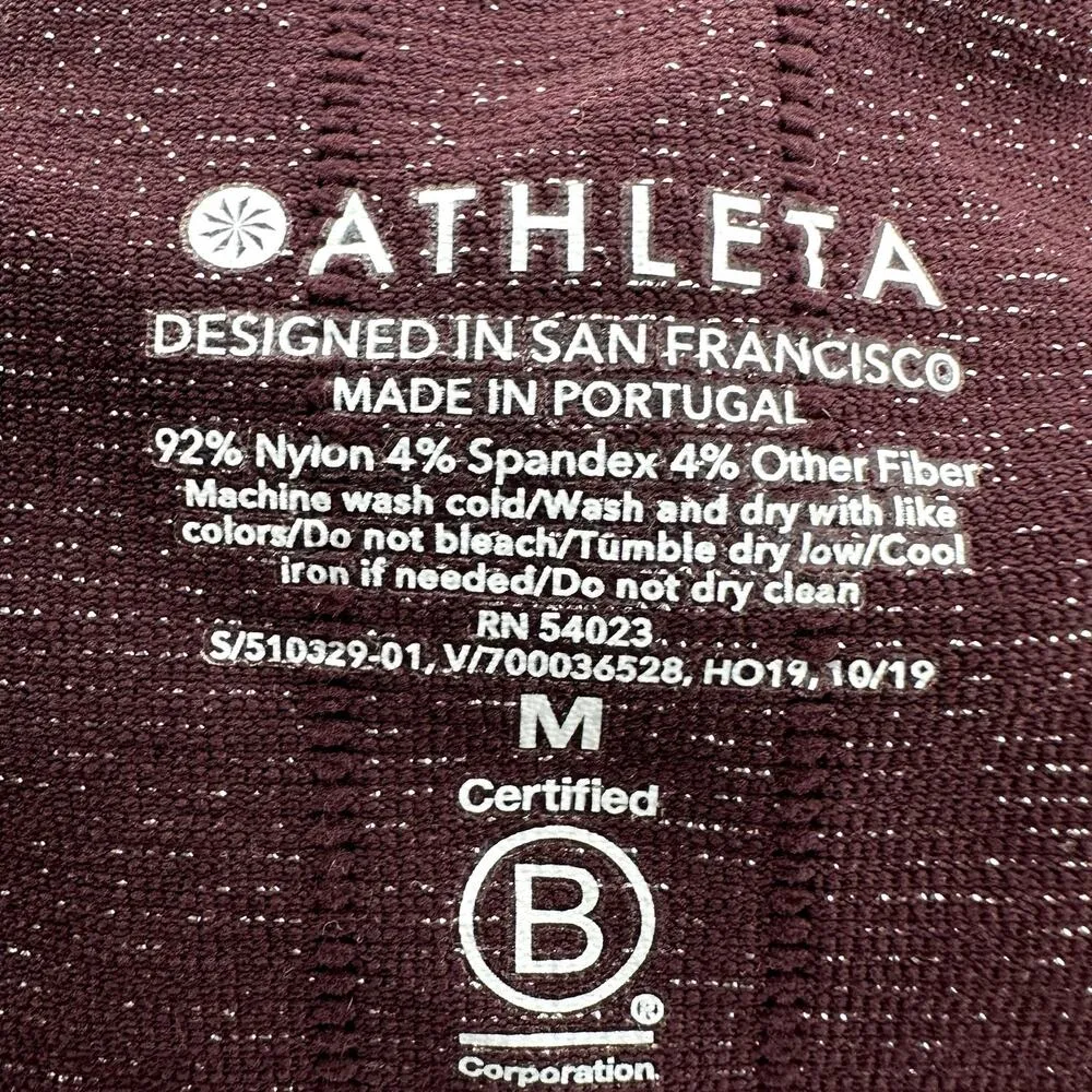 Athleta Speedlight Glow Top Antique Burgundy Sparkle Ruched Fitted Raglan Medium - Image 4