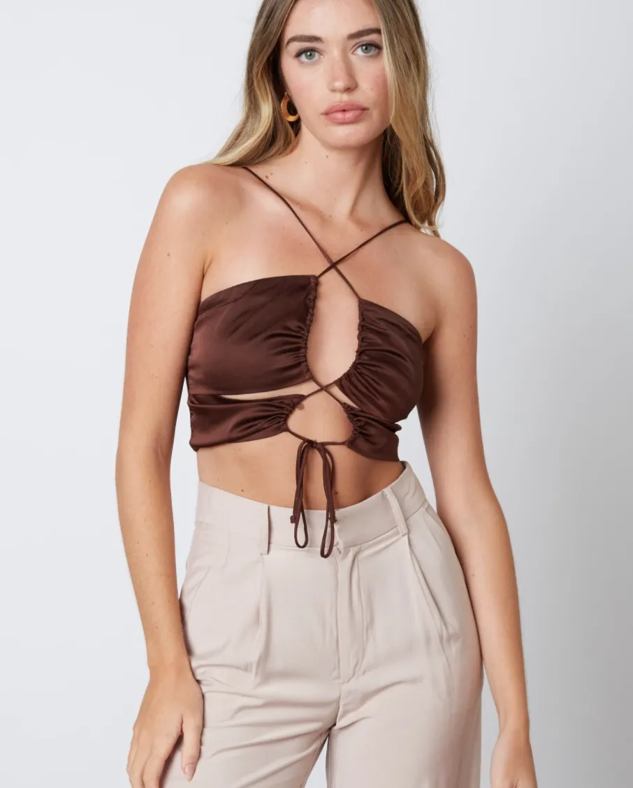 Satin Strappy Tie Top - Brown - Image 2
