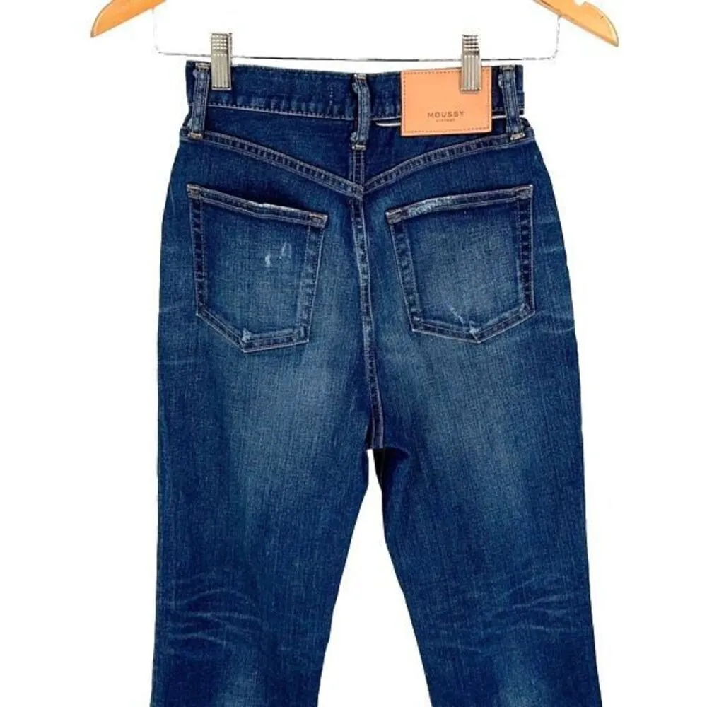 Moussy Vintage Womens Rhode Cropped Distress Hi Rise Flare Denim Jeans Blue Sz 2 - Image 7