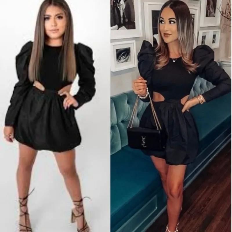 Zara Black Puff Sleeve Side Cut Out Bubble Skirt Mini Dress Size Medium - Image 9