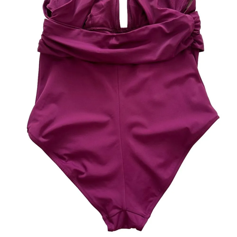 Adore Me One Piece Monroe Contour Purple Halter V-Neck Ruched Swimsuit Large NEW - Image 9